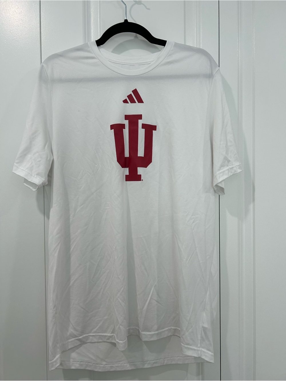 adidas White Tee with Red Indiana University Logo